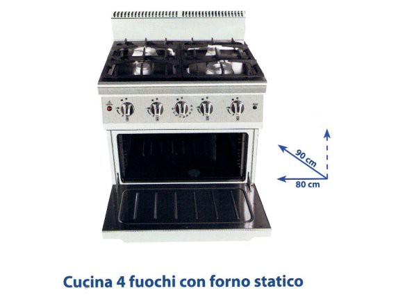 Cucina 4 fuochi TN9N4H-T-1 con forno a gas 
